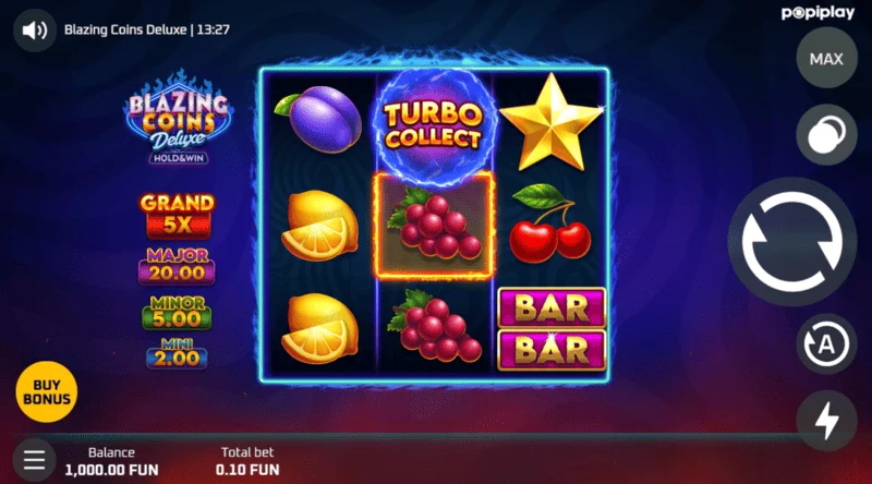 Blazing Coins Deluxe žaidimo ekranas