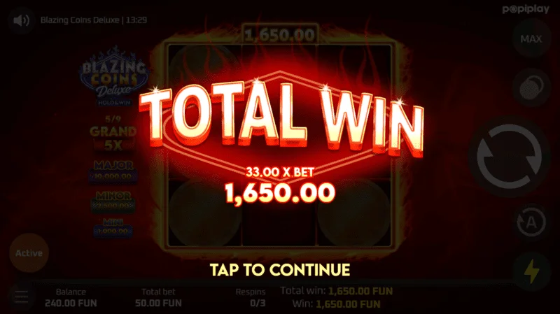 Blazing Coins Deluxe re-spin bendras laimėjimas